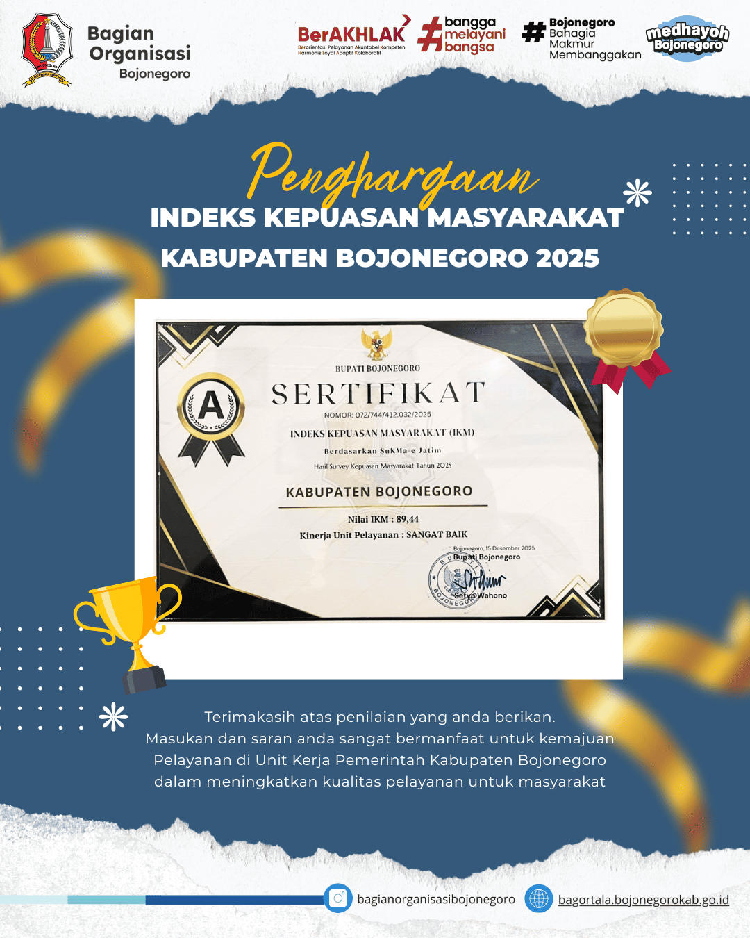 Penghargaan Indeks Kepuasan Masyarakat Kabupaten Bojonegoro 2025